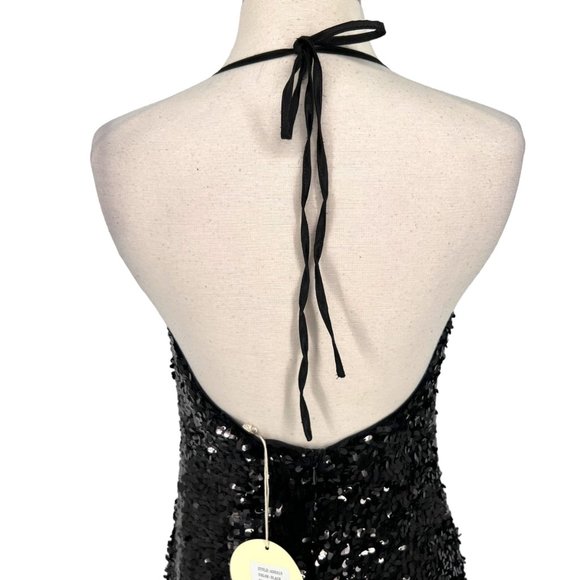 Alythea Champagne Poppin Sequin Cowl Neck Mini Dress Black Size Small NWT - Picture 7 of 11